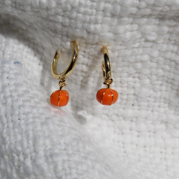 Sterling Silver Pumpkin Gold Hoop Earrings - Picture 1 of 12